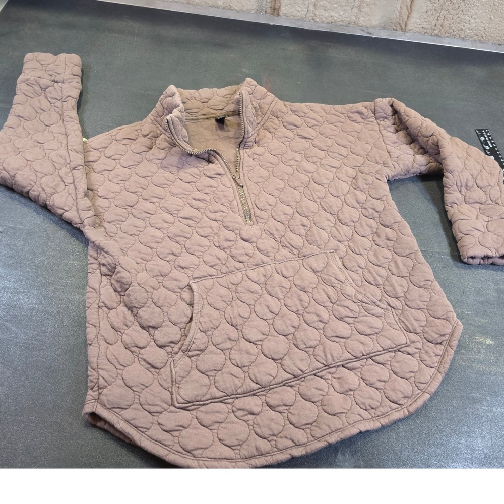 GapFit Womens Small Mauve Quilted Quarter Zip Pullover Kangaroo  Cozy Sweatshirt